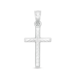 Small Diamond-Cut Cross Necklace Charm in 10K Stamp Hollow White Gold