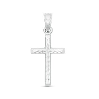 Small Diamond-Cut Cross Necklace Charm in 10K Stamp Hollow White Gold