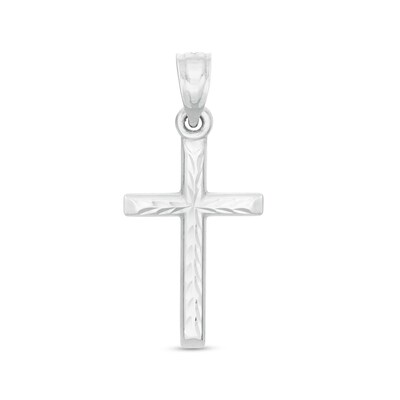 Small Diamond-Cut Cross Necklace Charm in 10K Stamp Hollow White Gold