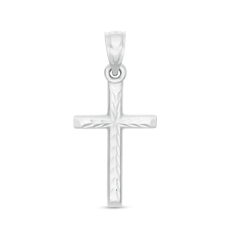 Small Diamond-Cut Cross Necklace Charm in 10K Stamp Hollow White Gold