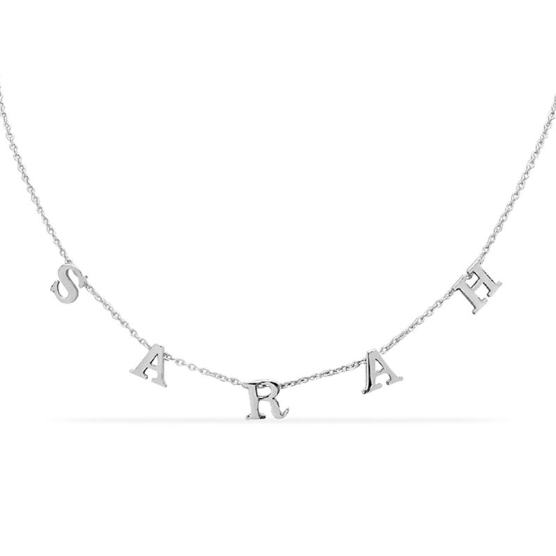 Main Image 1 of Uppercase Block Letter Charm Name Necklace in Sterling Silver (1 Line)