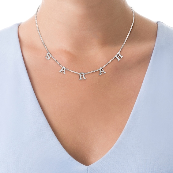 Uppercase Block Letter Charm Name Necklace in Sterling Silver (1 Line)