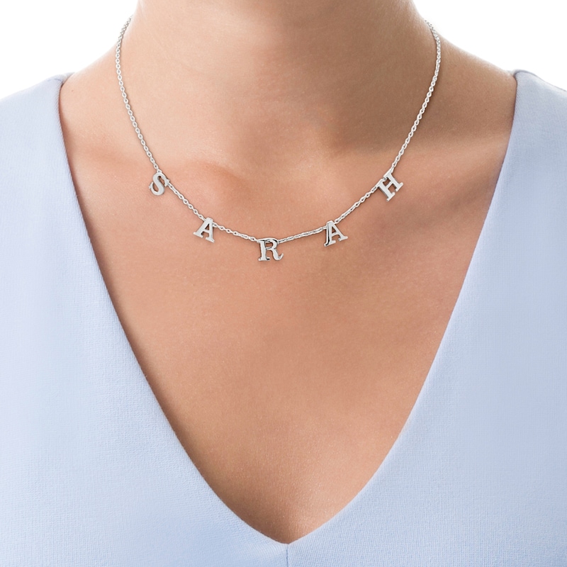 Main Image 2 of Uppercase Block Letter Charm Name Necklace in Sterling Silver (1 Line)