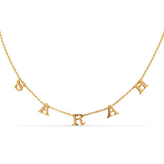 Uppercase Block Letter Charm Name Necklace in Sterling Silver with 14K Gold Plate (1 Line)