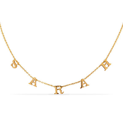 Uppercase Block Letter Charm Name Necklace in Sterling Silver with 14K Gold Plate (1 Line)