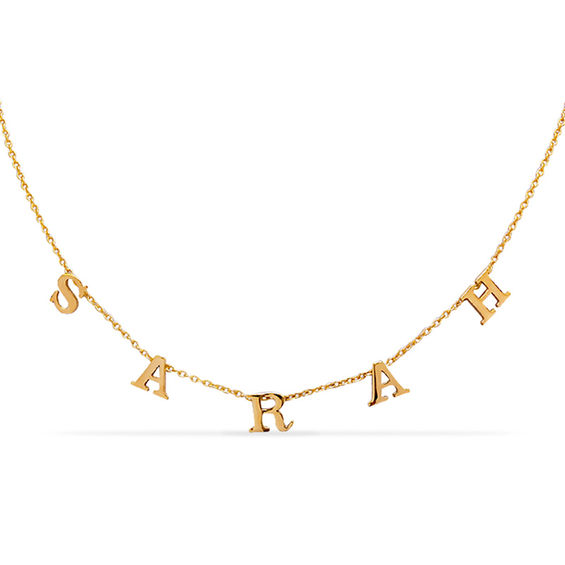 Uppercase Block Letter Charm Name Necklace in Sterling Silver with 14K Gold Plate (1 Line)