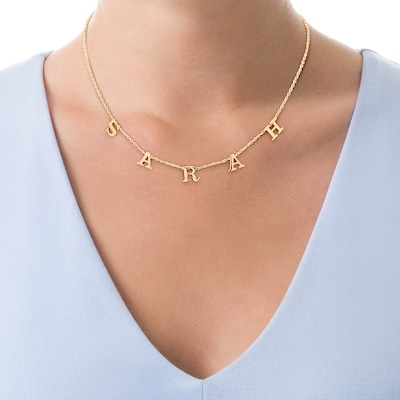 Uppercase Block Letter Charm Name Necklace in Sterling Silver with 14K Gold Plate (1 Line)
