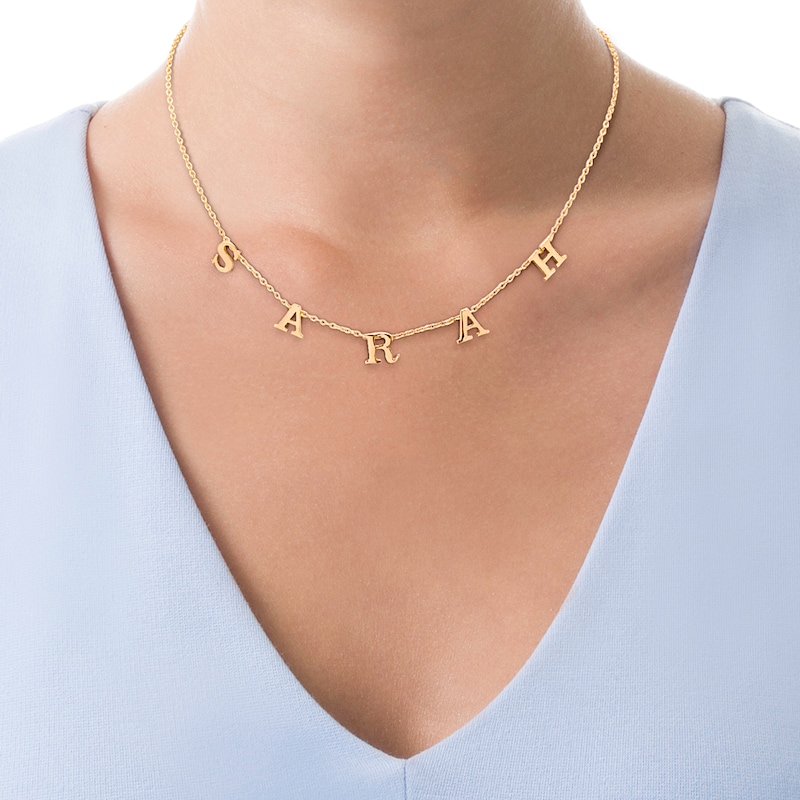 Main Image 2 of Uppercase Block Letter Charm Name Necklace in Sterling Silver with 14K Gold Plate (1 Line)