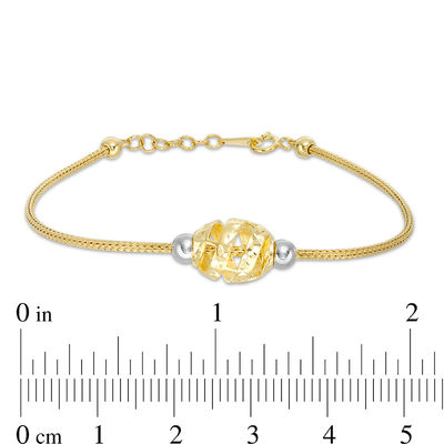 Diamond-Cut Spiral Ribbon Barrel Bead Bracelet in 10K Two-Tone Gold - 7.5"