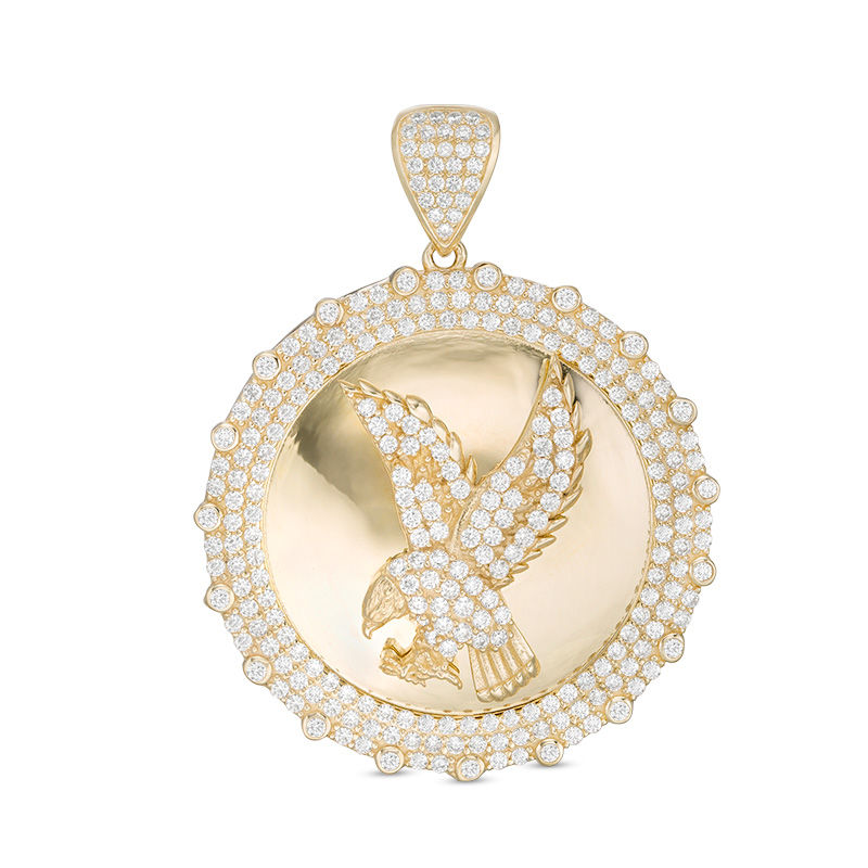 Main Image 1 of Cubic Zirconia Flying Eagle Frame Medallion Necklace Charm in 10K Gold