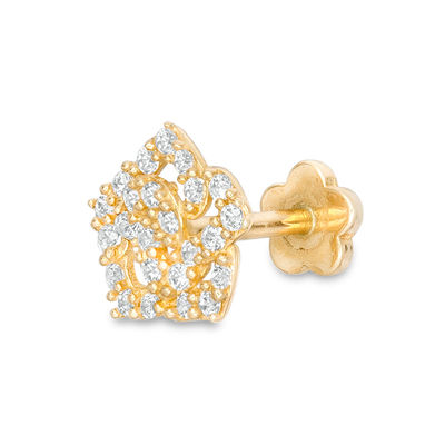 019 Gauge Cubic Zirconia Flower Cartilage Barbell in 14K Gold