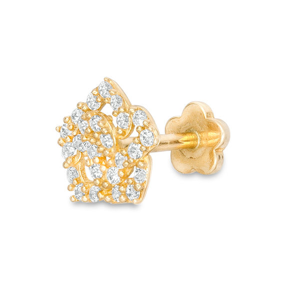 019 Gauge Cubic Zirconia Flower Cartilage Barbell in 14K Gold