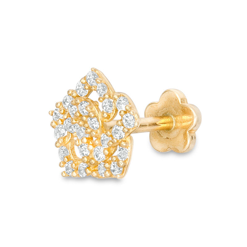 019 Gauge Cubic Zirconia Flower Cartilage Barbell in 14K Gold