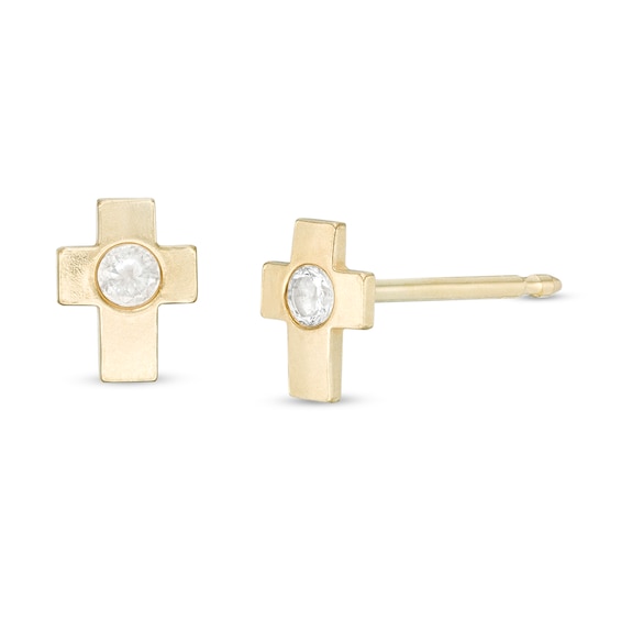 Cubic Zirconia Cross Stud Piercing Earrings in 14K Gold