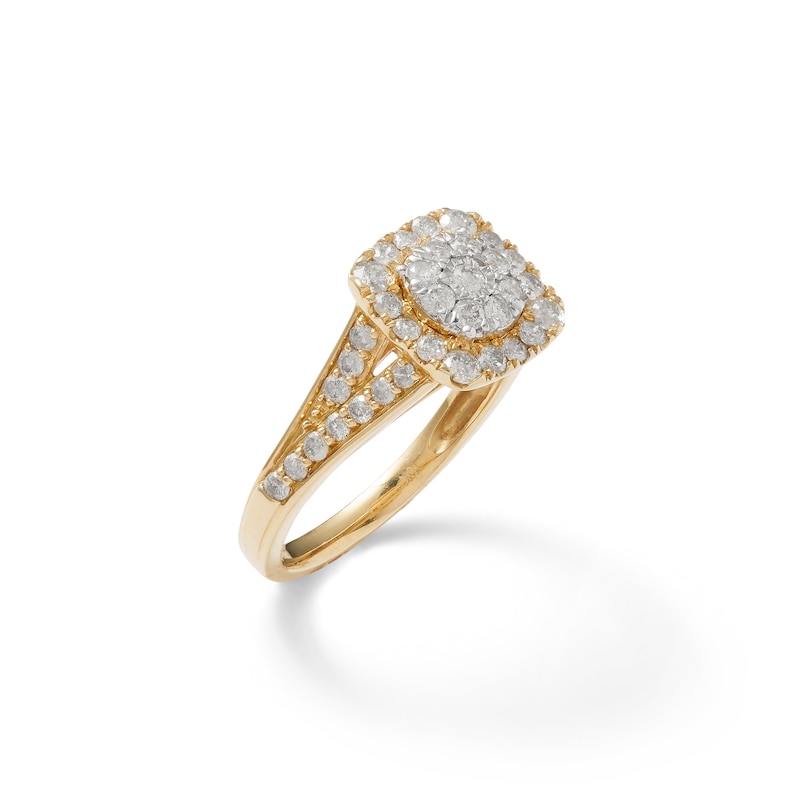 1 CT. T.W. Composite Diamond Cushion Frame Engagement Ring in 10K Gold