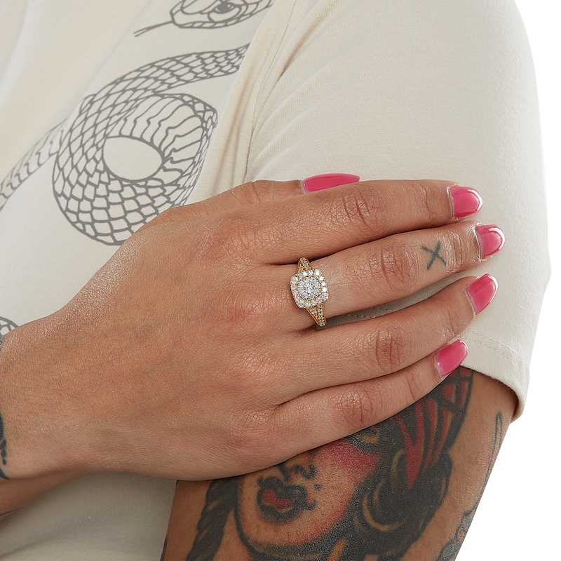 Main Image 3 of 1 CT. T.W. Composite Diamond Cushion Frame Engagement Ring in 10K Gold