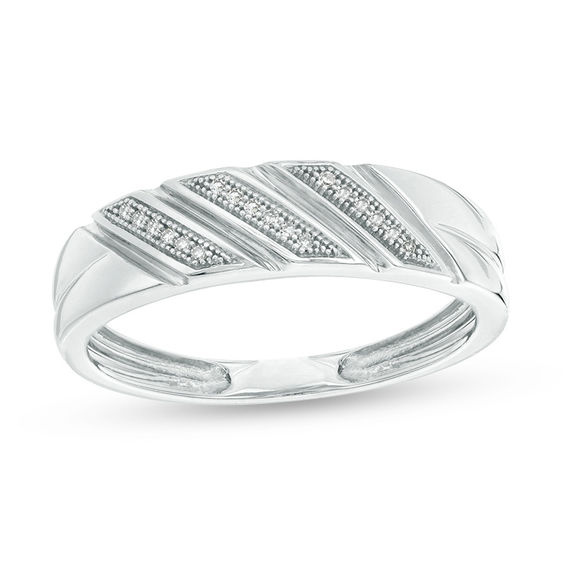 1/20 CT. T.W. Diamond Triple Row Slant Wedding Band in Sterling Silver