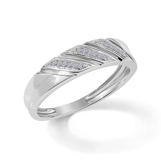 1/20 CT. T.W. Diamond Triple Row Slant Wedding Band in Sterling Silver