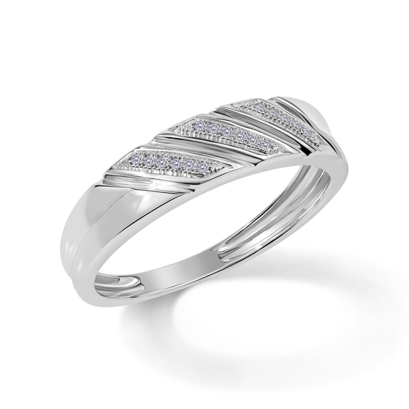 Main Image 2 of 1/20 CT. T.W. Diamond Triple Row Slant Wedding Band in Sterling Silver