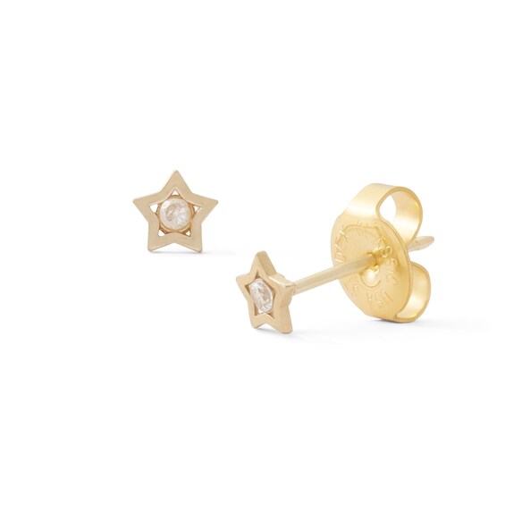 Cubic Zirconia Star Stud Piercing Earrings in 14K Gold