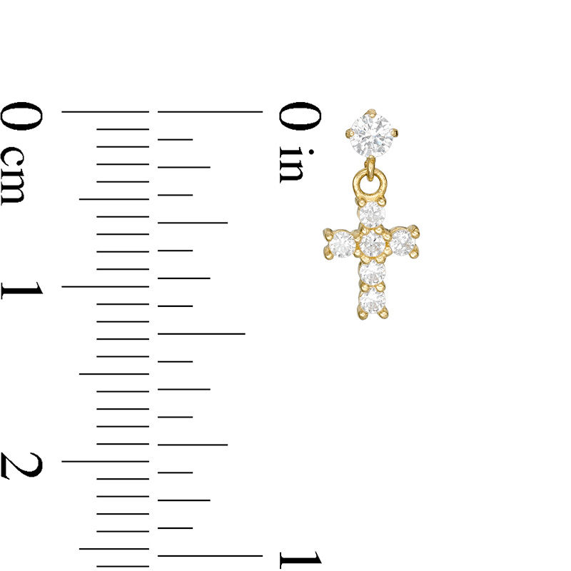 Main Image 2 of Child's Cubic Zirconia Cross Drop Earrings in 10K Gold