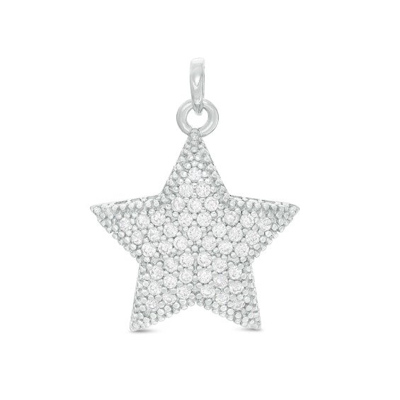 Cubic Zirconia Composite Puff Star Necklace Charm in Sterling Silver