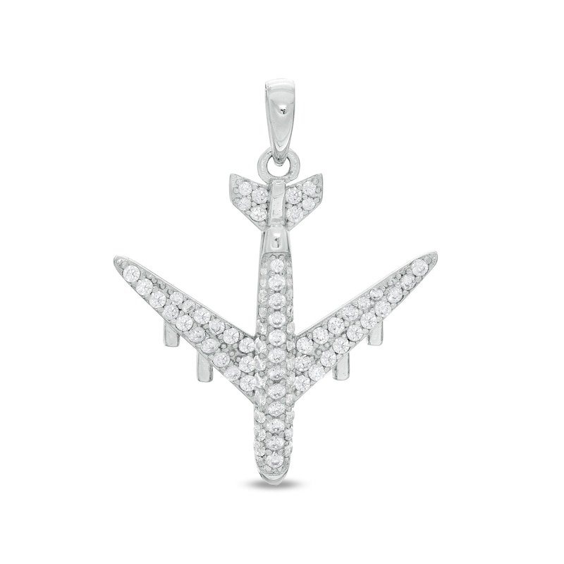 Cubic Zirconia Airplane Necklace Charm in Sterling Silver