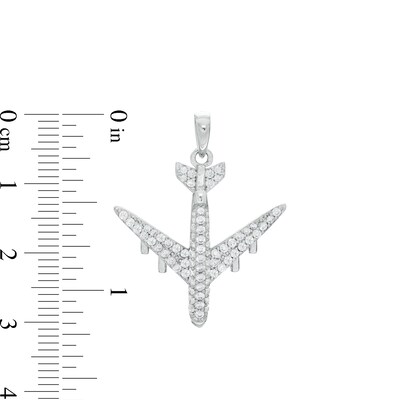 Cubic Zirconia Airplane Necklace Charm in Sterling Silver
