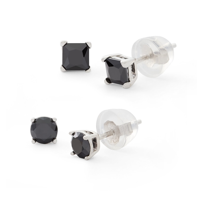 4mm Black Cubic Zirconia Stud Earrings Set in Solid Sterling Silver