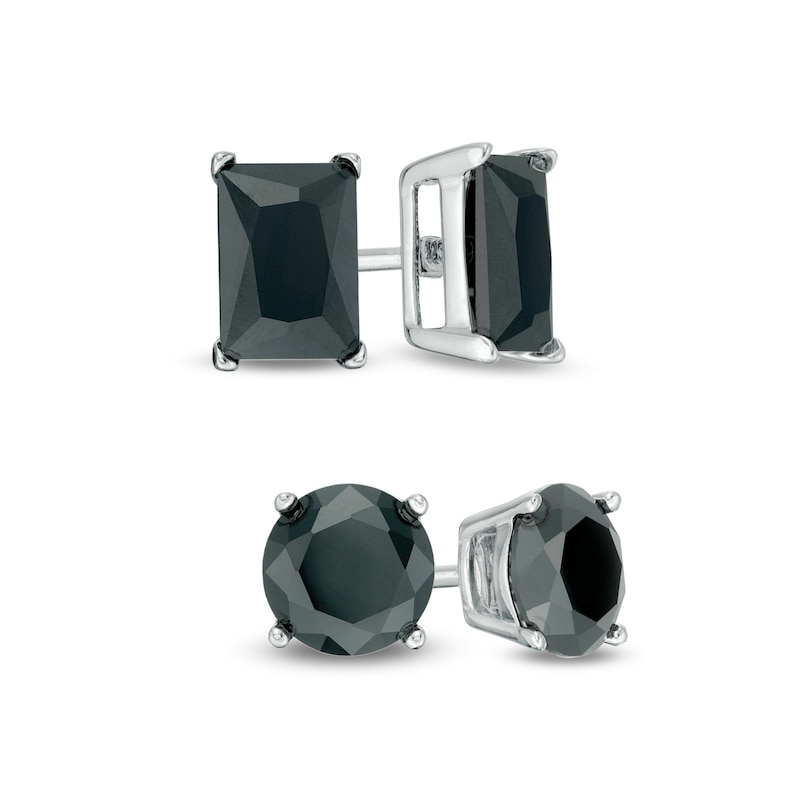 Black Cubic Zirconia Stud Earrings Set in Sterling Silver