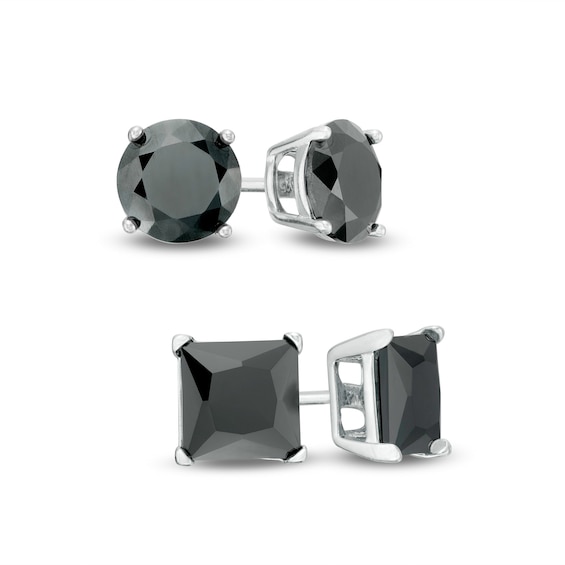 7mm Black Cubic Zirconia Stud Earrings Set in Sterling Silver
