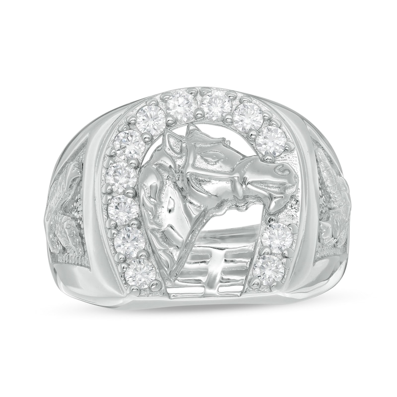 Cubic Zirconia Horse and Horse and Horseshoe Ring in Sterling Silver - Size 10