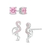 Thumbnail Image 1 of Pink Cubic Zirconia Solitaire and Flamingo Stud Earrings Set in Sterling Silver