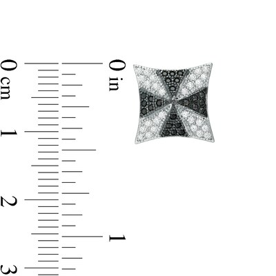 Black and White Cubic Zirconia Cross Concave Square Stud Earrings in Sterling Silver