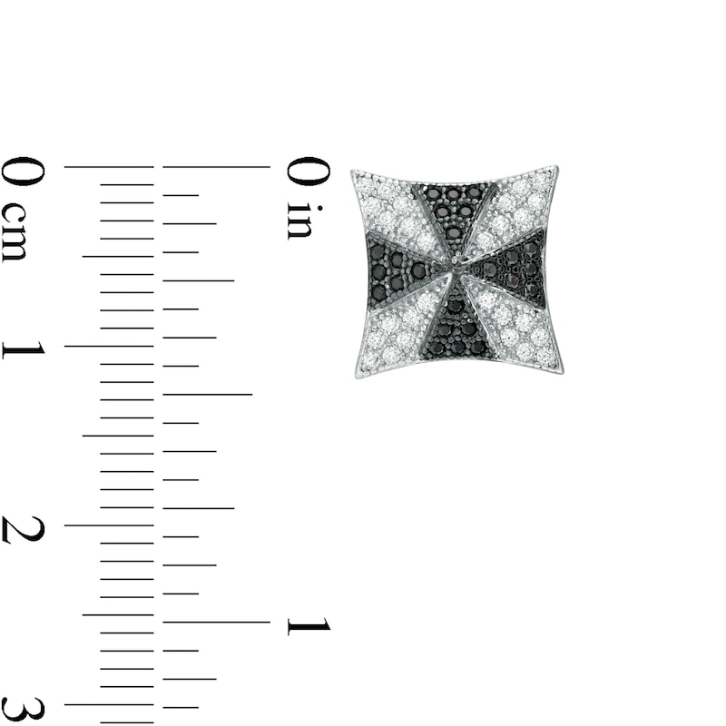 Main Image 2 of Black and White Cubic Zirconia Cross Concave Square Stud Earrings in Sterling Silver