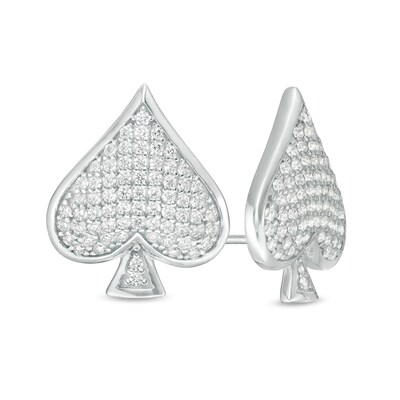 Cubic Zirconia Composite Spade Symbol Stud Earrings in Sterling Silver