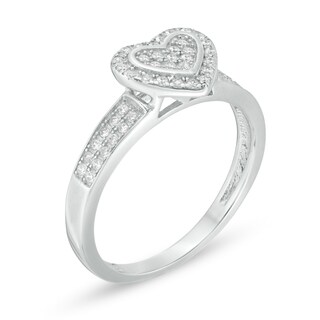 Cubic Zirconia Heart-Shaped Composite Frame Double Row Ring in Sterling Silver - Size 7