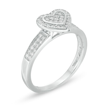 Cubic Zirconia Heart-Shaped Composite Frame Double Row Ring in Sterling Silver - Size 7