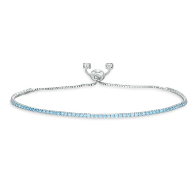 Light Blue and White Cubic Zirconia Accent Line Bolo Bracelet in Sterling Silver - 9.5"