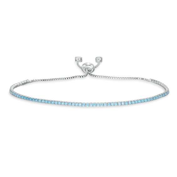 Light Blue and White Cubic Zirconia Accent Line Bolo Bracelet in Sterling Silver - 9.5"