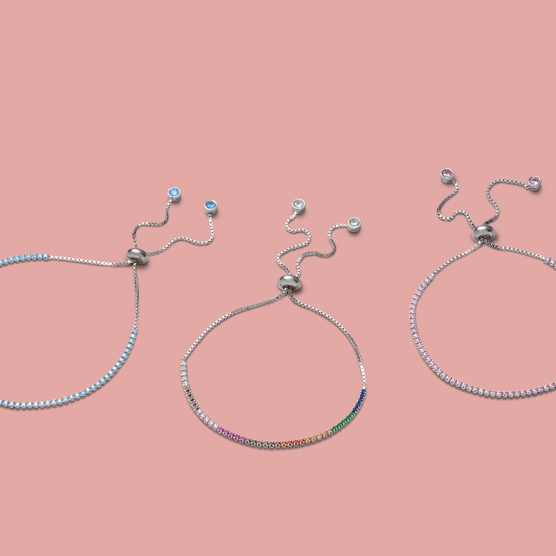 Main Image 2 of Light Blue and White Cubic Zirconia Accent Line Bolo Bracelet in Sterling Silver - 9.5"