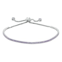 Purple and White Cubic Zirconia Accent Line Bolo Bracelet in Sterling Silver - 9.5&quot;