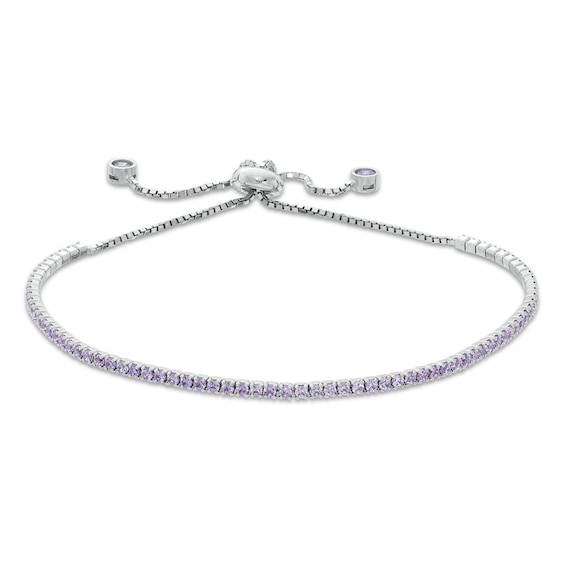 Purple and White Cubic Zirconia Accent Line Bolo Bracelet in Sterling Silver - 9.5"