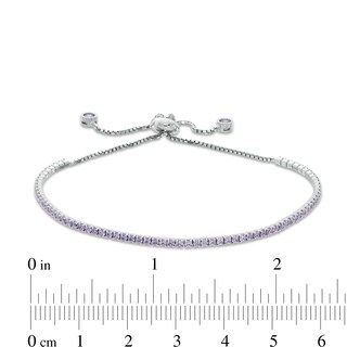 Purple and White Cubic Zirconia Accent Line Bolo Bracelet in Sterling Silver - 9.5"