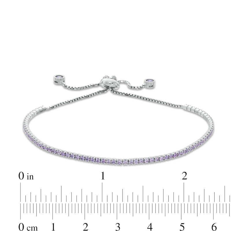 Purple and White Cubic Zirconia Accent Line Bolo Bracelet in Sterling Silver - 9.5"