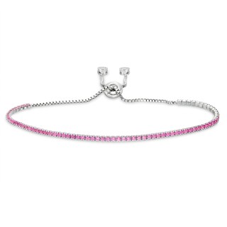 Dark Pink and White Cubic Zirconia Accent Line Bolo Bracelet in Sterling Silver - 9.5"