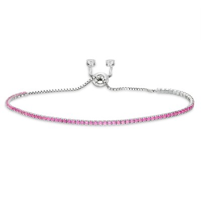 Dark Pink and White Cubic Zirconia Accent Line Bolo Bracelet in Sterling Silver - 9.5"