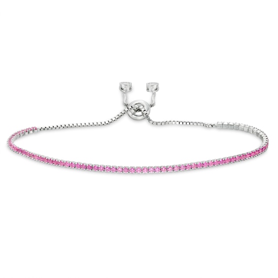 Dark Pink and White Cubic Zirconia Accent Line Bolo Bracelet in Sterling Silver - 9.5"
