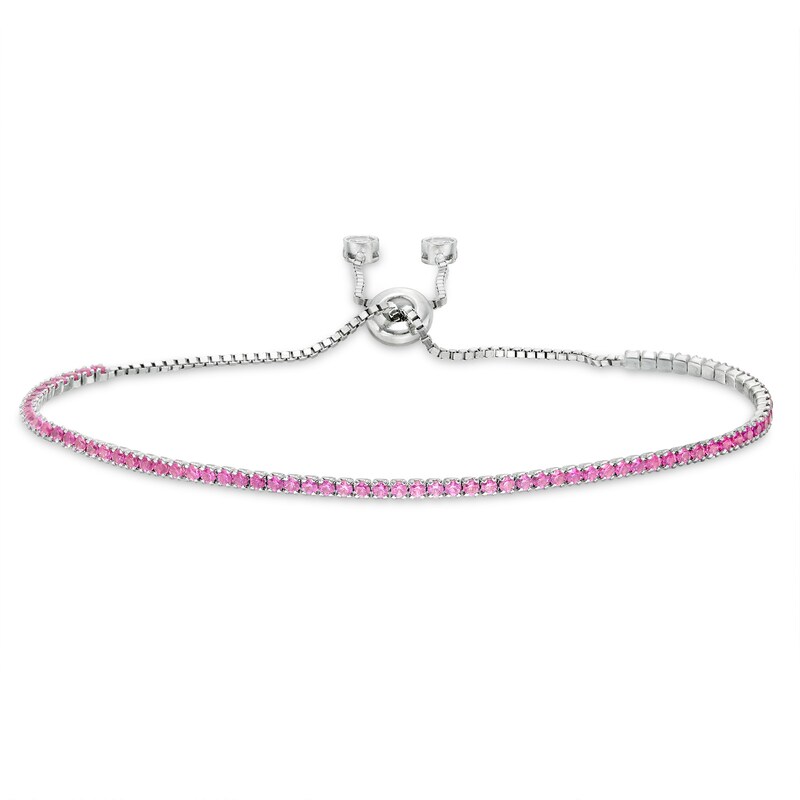 Dark Pink and White Cubic Zirconia Accent Line Bolo Bracelet in Sterling Silver - 9.5"