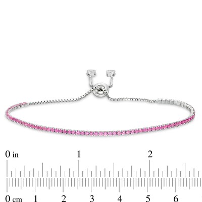 Dark Pink and White Cubic Zirconia Accent Line Bolo Bracelet in Sterling Silver - 9.5"